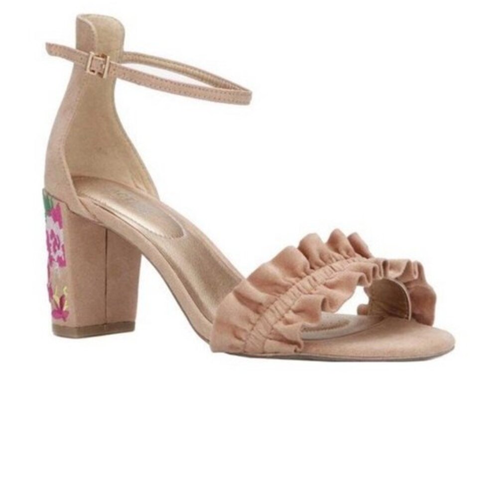 Kenneth Cole reaction ruffle heeled sued sandal 8